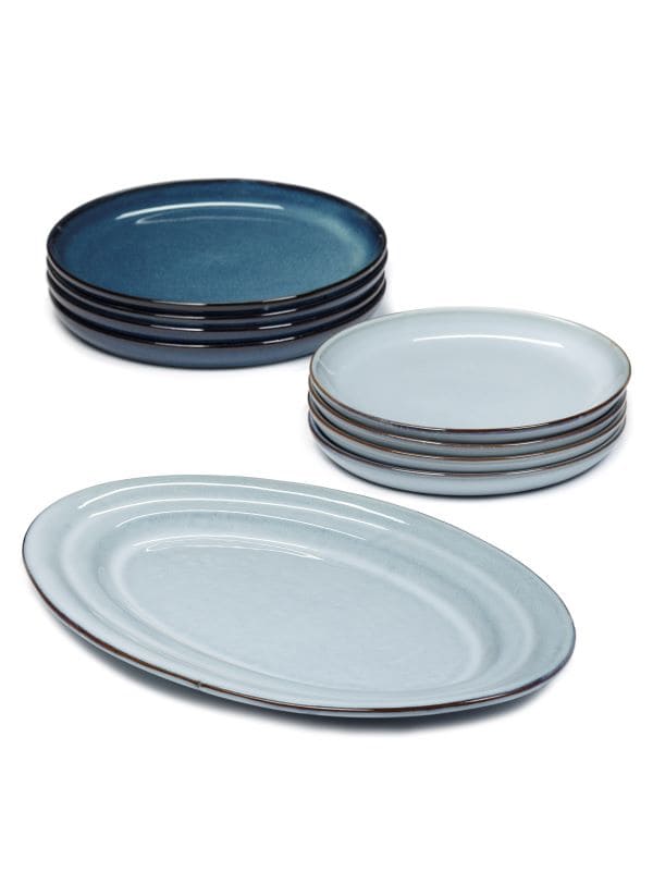 Serax Pure Dinner-Set 9tlg. blau glasiert Geschirrset von Pascale Naessens