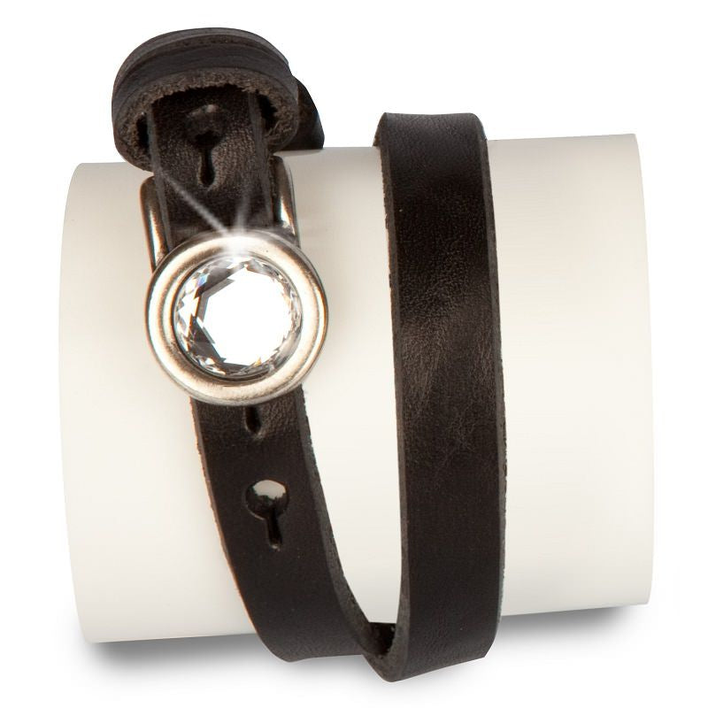 Doppeltes Lederarmband schwarz mit Kristall Schliesse