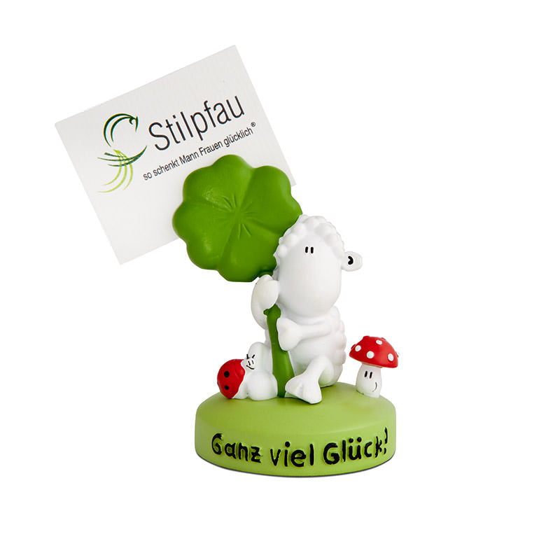 Sheepworld Gluecksbringer Gluecksschaf Fotohalter mit großem Kleeblatt