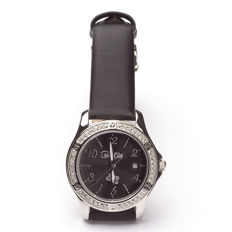 Uhr mit Swarovski Kristallen und Satinband schwarz